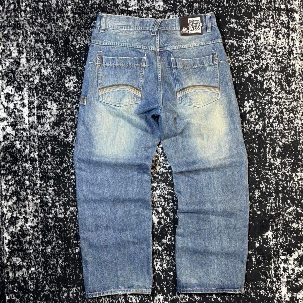 y2k baggy embroidered 5ive jungle denim faded jeans size 36